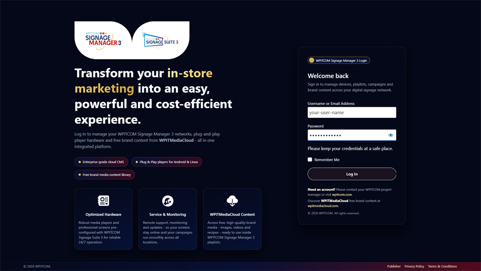 WPITCOM Signage Manager 3 Login